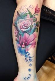 Shank klasické barevné krásné květinové tetování vzor