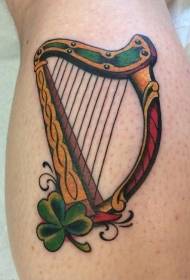 Typical color clover and harp tattoo pattern