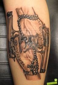 Wonnerbar schwaarz-wäiss Pistoul Alfabet Hand Kräiz Rosary Tattoo Muster