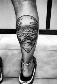 Maschera da sci nera in vitello e motivo tatuaggio paesaggistico