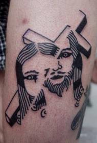 Чорний хрест стегна з малюнком татуювання з неправильним розміщенням Ісуса