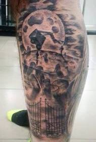 Shank Comic Style schwaarze Mound Geescht a Kierfecht Tattoo Muster