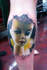 Calf color cartoon baby face tattoo pattern