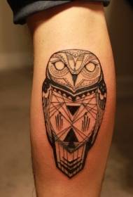 Calf black tumei owl tattoo pattern