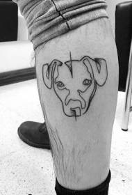 Calf simple black line dog avatar tattoo pattern