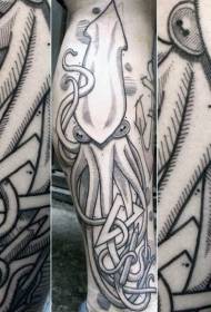 Enkel doodle stil svart grå bläckfisk tatuering mönster