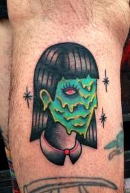 Calf old school monster woman color face ແມ່ຍິງຮູບແບບການແຕ້ມຮູບ tattoo