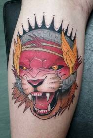 New school colored evil fantasy lion with crown tattoo pattern