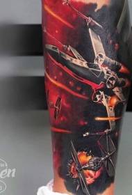 Cielę kolorowe gwiezdne wojny wzór statku kosmicznego tatuaż