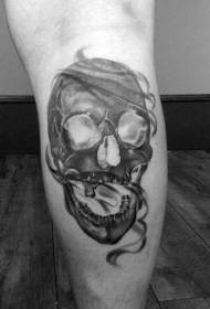 Calf black and white mysterious skull tattoo pattern