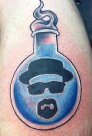 Kleurrijke fles met menselijk gezicht gezichtskenmerken creatieve cartoon tattoo patroon