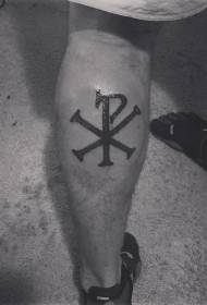 Shank schwaarze Chrëschtletter Symbol Tattoo Muster