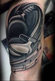 Zwarte muzieknoten met koptelefoon tattoo patroon