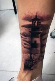 Calf black grey style klasikong pattern ng tattoo ng parola