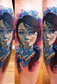 Ročno sestavljen slog barvit ženski portretni tatoo vzorec