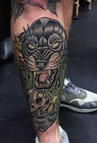 Amathole amnyama esikolo umbala wemibala emnyama ipateni ye-panther tattoo