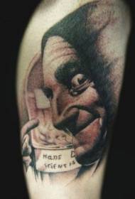 Patrón de tatuaxe de retrato masculino de terror negro moi realista