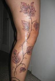 여성 다리 갈색 포도 나무 잎 문신 패턴