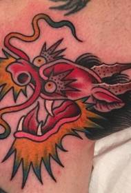 Old school multicolored dragon head tattoo pattern