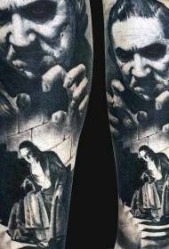 Line horror movie swart en wit monster tattoo patroon