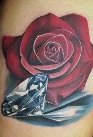 Ρεαλιστικά στυλ κόκκινο τριαντάφυλλο με καθαρό μοτίβο τατουάζ με διαμάντια