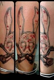 Calf color funny rabbit mask with crutches tattoo pattern