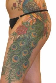 Yakanaka yakakura-nzvimbo peacock ruvara tattoo maitiro pane mbabvu