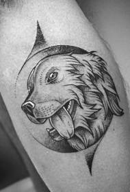 Blauzdos labai gražus, rankomis pieštas juodo šuns avatar tatuiruotės modelis