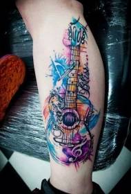 Modello di tatuaggio di vitello colorato tradizionale stile tradizionale chitarra splash
