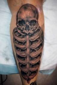 Kalf zwart grijs stijl menselijk skelet tattoo patroon