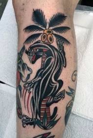 Пантера в стилі теля з малюнком татуювання пальмового дерева