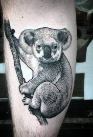 Borjú gravírozás stílusú fekete aranyos koala medve tetoválás minta