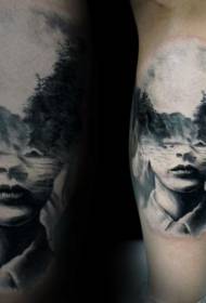 Uzor tetovaže portreta crne planinske šume tele