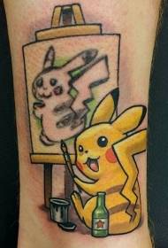 Mielas animacinių filmų „pikachu“ spalvų tatuiruotės raštas