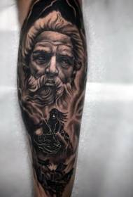 Scultura gamba in bianco e nero con motivo a tatuaggio mostruoso