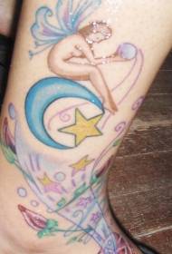 Bacak karikatür peri elf gül ay yıldız dövme deseni