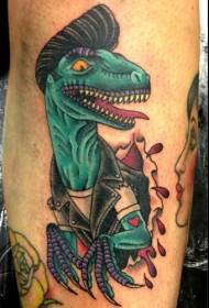 Umbala wesikole esidala u-Elvis njengephethini ye-dinosaur tattoo