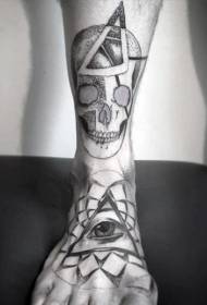Motivo a tatuaggio a punta di vitello nero con riccio e collo del piede