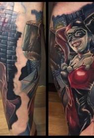 Calf realistic painting evil female clown tattoo pattern