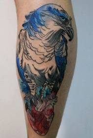 Patrón de tatuaje de corazón y águila de estilo acuarela de becerro