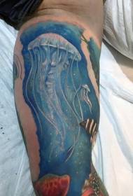 Šlaunų spalvos povandeninių medūzų tatuiruotės modelis