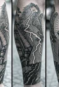 Kallef al Schoul schwaarz Linn Segelboot a Liichttuerm Tattoo Muster