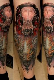 Új iskolai színes láb démon macska koponya tetoválás minta