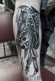 Funny black ash crocodile skull and dagger tattoo pattern
