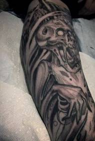 Pierna negro gris fantasía monstruo esqueleto tatuaje patrón