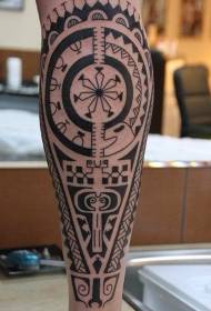 Calf black totem Polynesian tribal style tattoo pattern