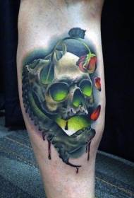Pintat de llum verda i patró de tatuatge de flors