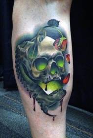 Luce verde dipinta e motivo tatuaggio floreale