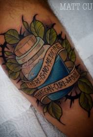 Garrafa de cor da perna e padrão de tatuagem em inglês