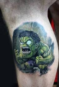 Kálfur litaði illt reitt hulk húðflúrmynstur